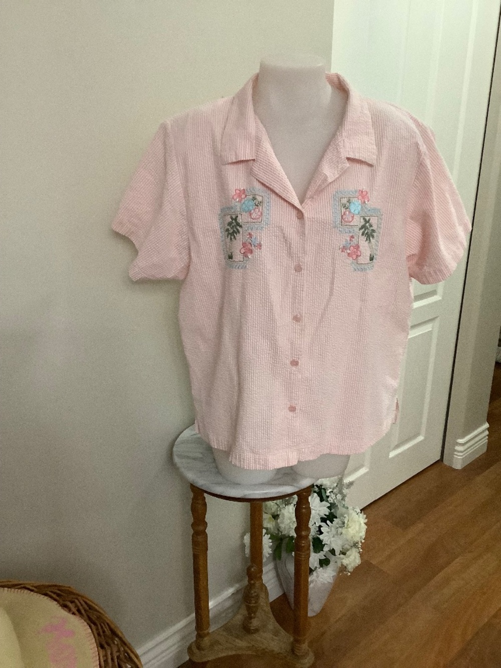 Vintage Seersucker Shirt fits 1X and XXL